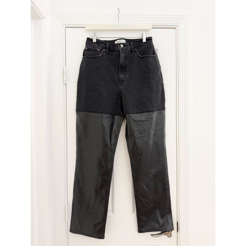 Abercrombie &‎ Fitch Black Leather The 90's Straight Ultra High Rise Jeans 29 8